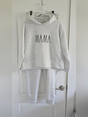 Rae Dunn White Heather Gray Sweatshirt with Branded Neck Tape